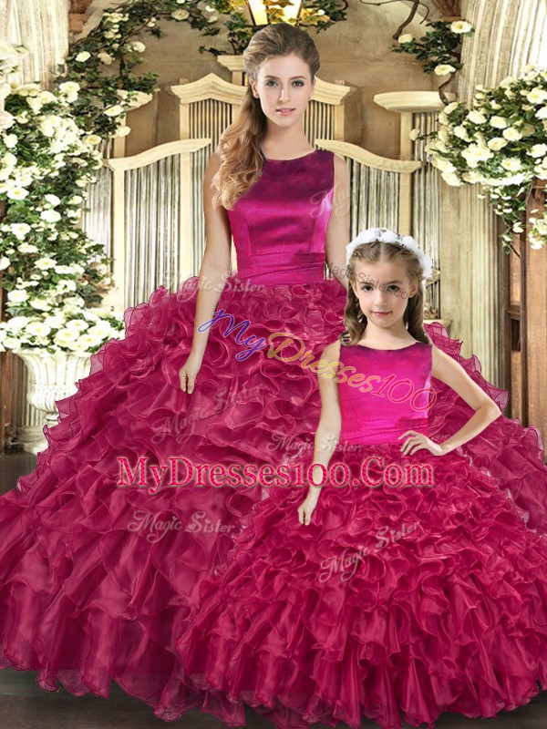 Sleeveless Lace Up Floor Length Ruffles Ball Gown Prom Dress