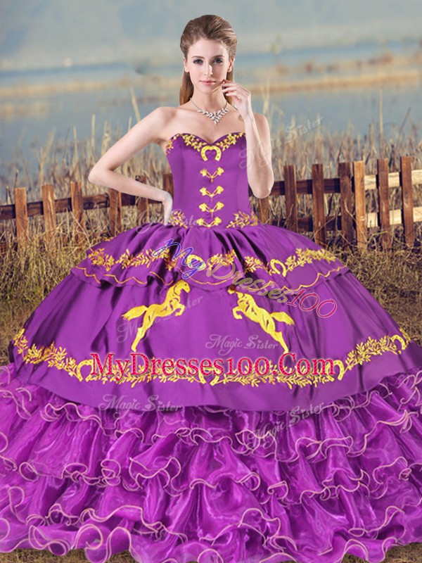 Sleeveless Lace Up Embroidery and Ruffled Layers Sweet 16 Dresses