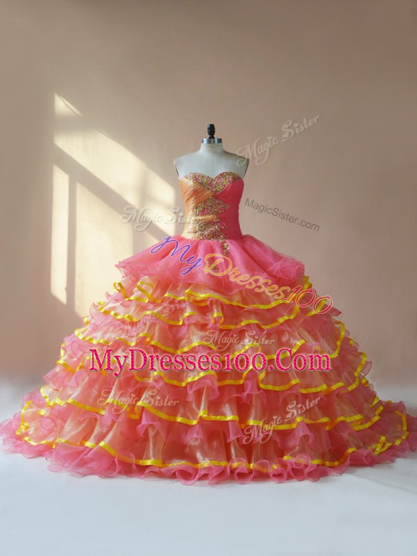 Pink Sleeveless Beading and Ruching Quinceanera Dress