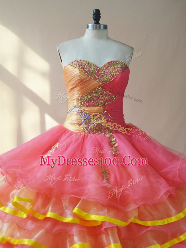 Pink Sleeveless Beading and Ruching Quinceanera Dress