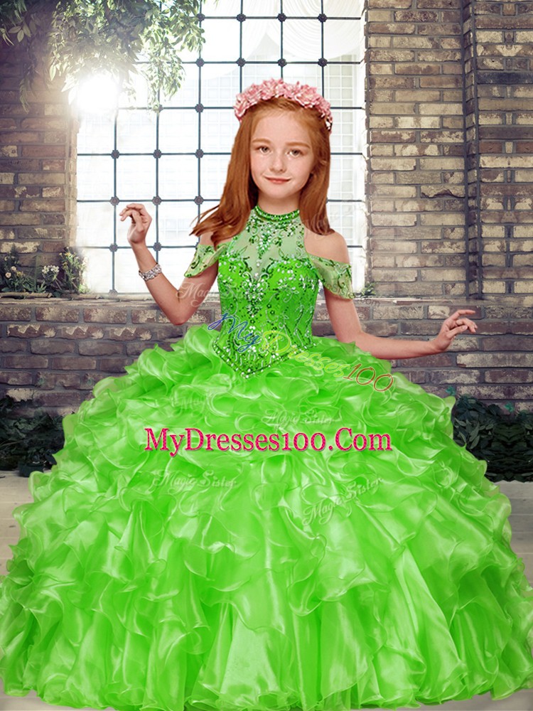 High-neck Neckline Beading and Ruffles Glitz Pageant Dress Sleeveless Lace Up