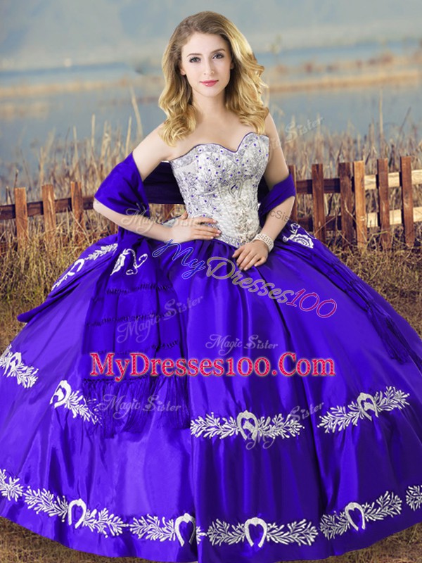Glamorous Blue Sleeveless Floor Length Beading and Embroidery Lace Up 15 Quinceanera Dress