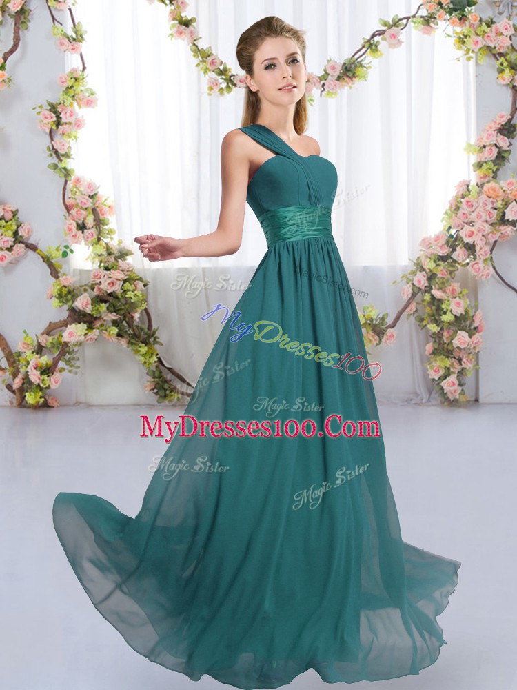 Peacock Green Sleeveless Chiffon Lace Up Bridesmaid Dress for Wedding Party