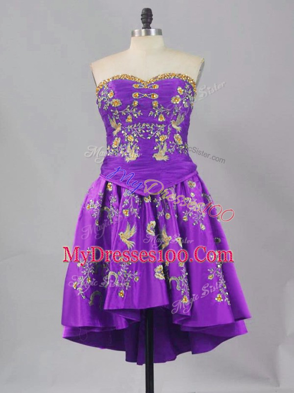 Suitable Eggplant Purple Lace Up Prom Dresses Embroidery Sleeveless Mini Length