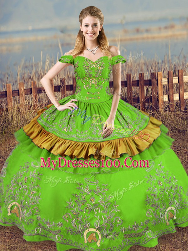 Perfect Sleeveless Lace Up Floor Length Embroidery Quinceanera Gown