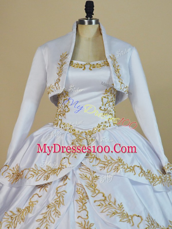 Glorious White Lace Up Straps Embroidery Sweet 16 Dress Satin Sleeveless