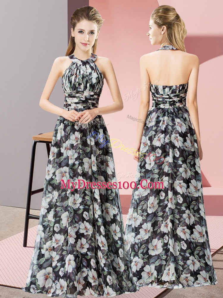 Flare Multi-color Chiffon Zipper Halter Top Sleeveless Floor Length Prom Evening Gown Beading