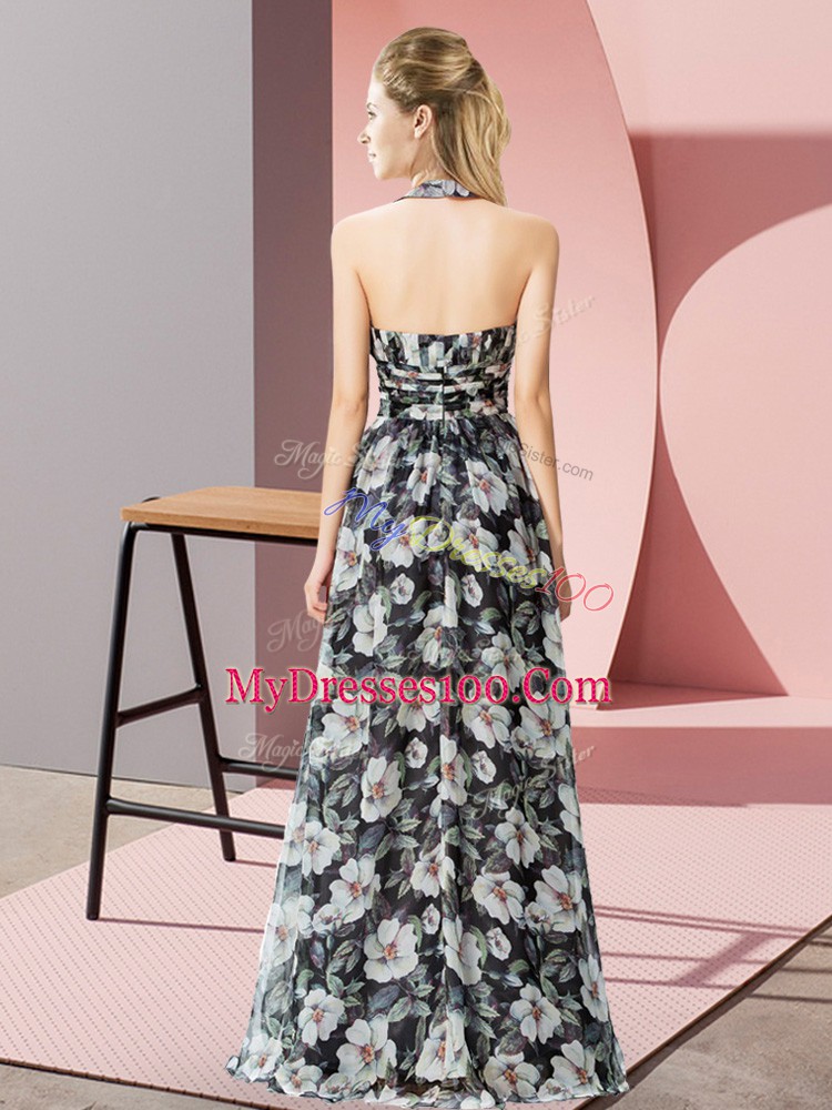 Flare Multi-color Chiffon Zipper Halter Top Sleeveless Floor Length Prom Evening Gown Beading