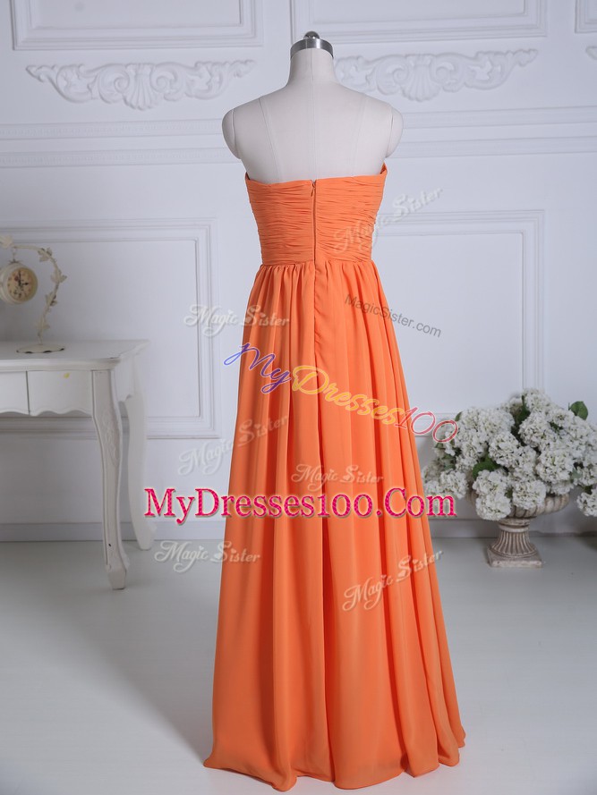 Orange Strapless Neckline Ruching Bridesmaids Dress Sleeveless Zipper