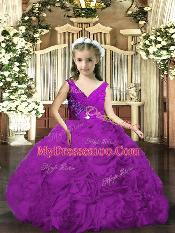 Customized Sleeveless Backless Floor Length Beading and Ruching Little Girls Pageant Dress Wholesale