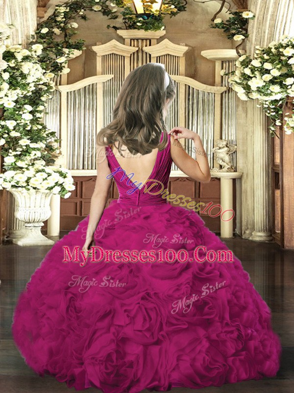 Customized Sleeveless Backless Floor Length Beading and Ruching Little Girls Pageant Dress Wholesale