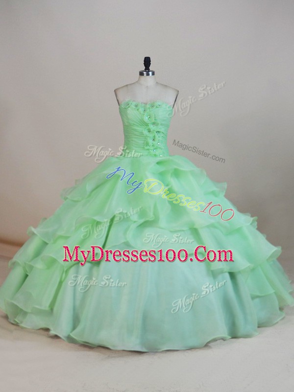 Apple Green Sleeveless Organza Lace Up Sweet 16 Dress for Sweet 16 and Quinceanera