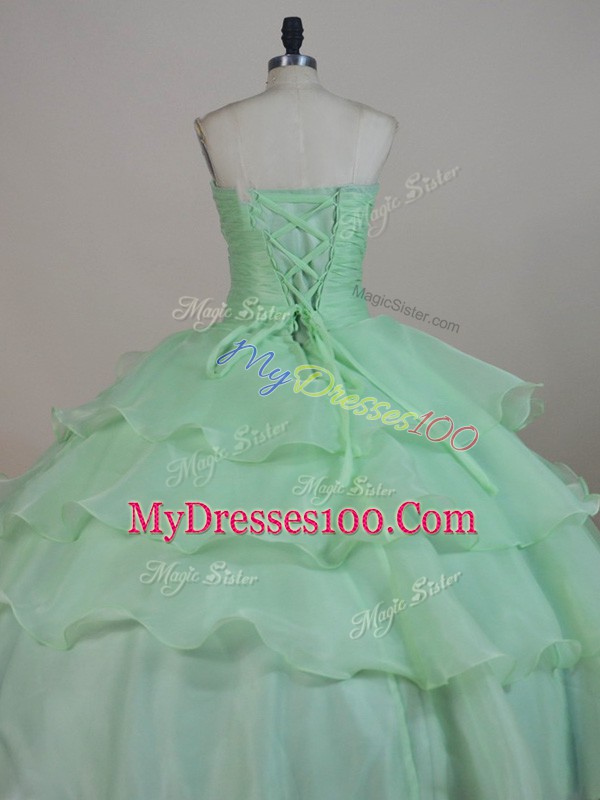 Apple Green Sleeveless Organza Lace Up Sweet 16 Dress for Sweet 16 and Quinceanera