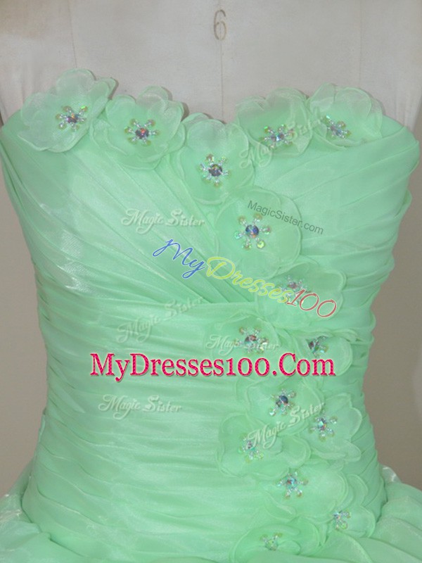 Apple Green Sleeveless Organza Lace Up Sweet 16 Dress for Sweet 16 and Quinceanera