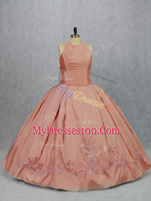 Peach Sleeveless Taffeta Zipper Ball Gown Prom Dress for Sweet 16 and Quinceanera