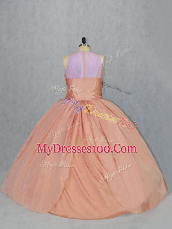 Peach Sleeveless Taffeta Zipper Ball Gown Prom Dress for Sweet 16 and Quinceanera