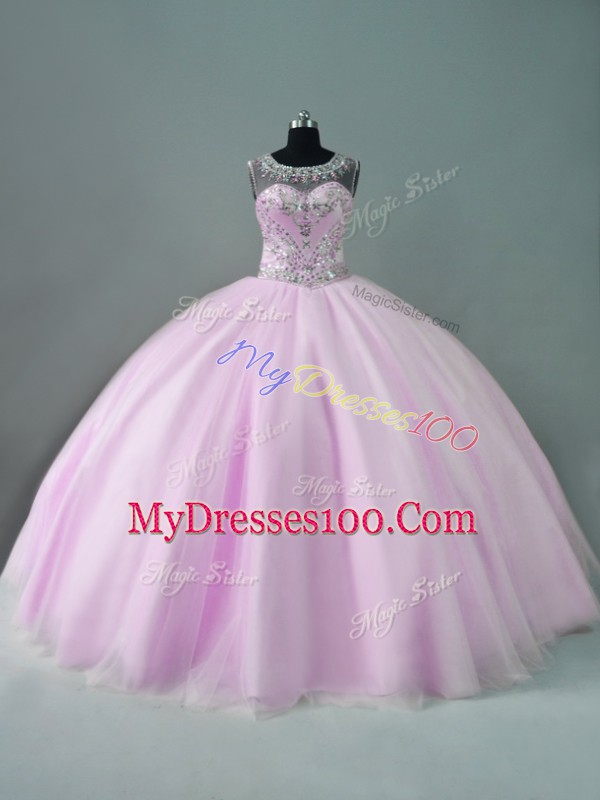 Traditional Sleeveless Beading Zipper Sweet 16 Dress