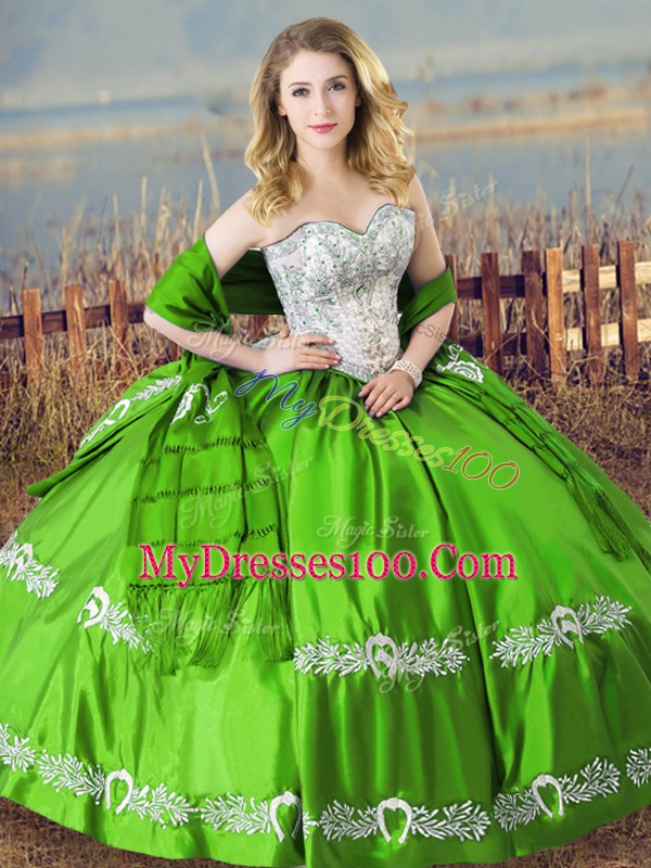 Sweetheart Sleeveless Lace Up Vestidos de Quinceanera Green Satin