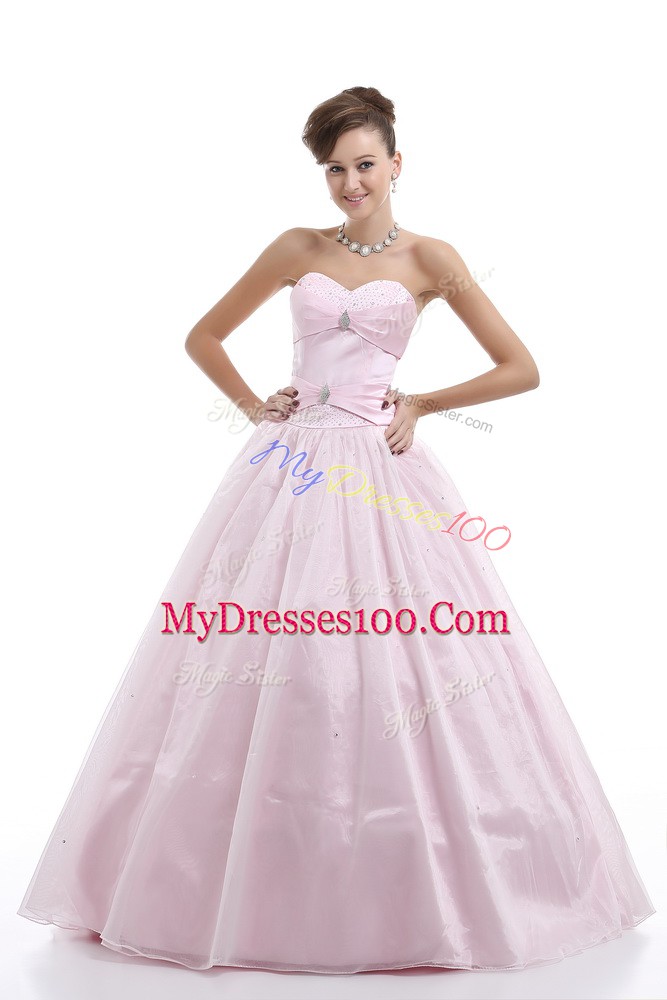 Sophisticated Floor Length Pink Quinceanera Gown Sweetheart Sleeveless Lace Up