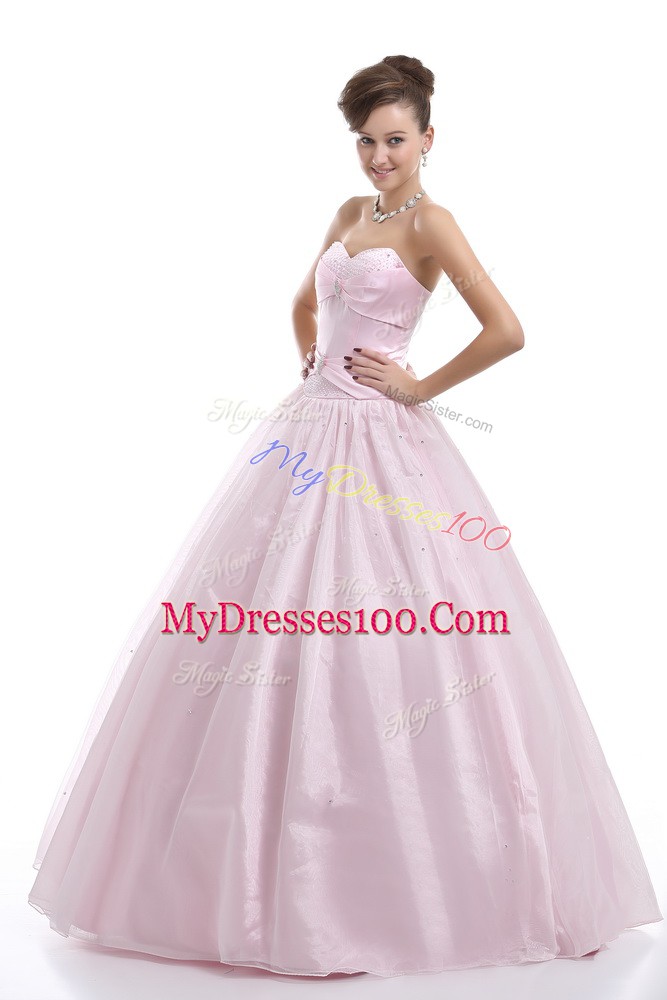 Sophisticated Floor Length Pink Quinceanera Gown Sweetheart Sleeveless Lace Up