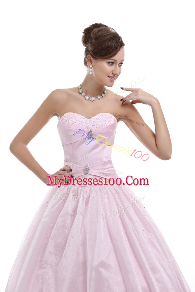 Sophisticated Floor Length Pink Quinceanera Gown Sweetheart Sleeveless Lace Up