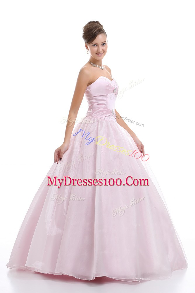 Sophisticated Floor Length Pink Quinceanera Gown Sweetheart Sleeveless Lace Up