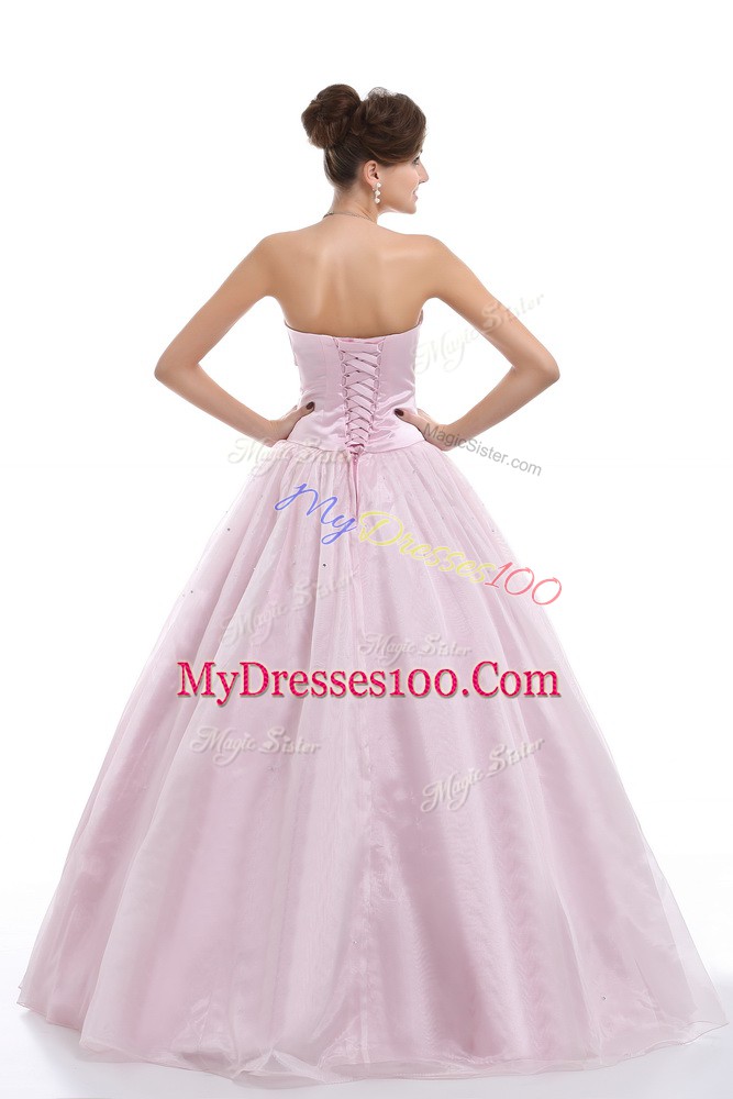 Sophisticated Floor Length Pink Quinceanera Gown Sweetheart Sleeveless Lace Up