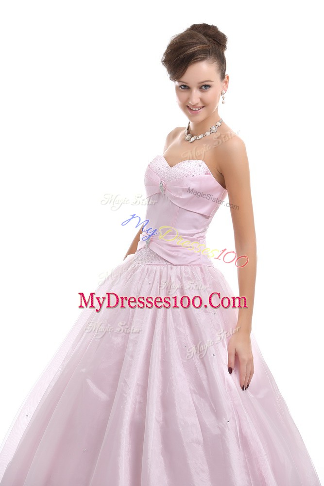 Sophisticated Floor Length Pink Quinceanera Gown Sweetheart Sleeveless Lace Up