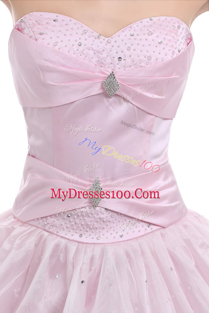 Sophisticated Floor Length Pink Quinceanera Gown Sweetheart Sleeveless Lace Up