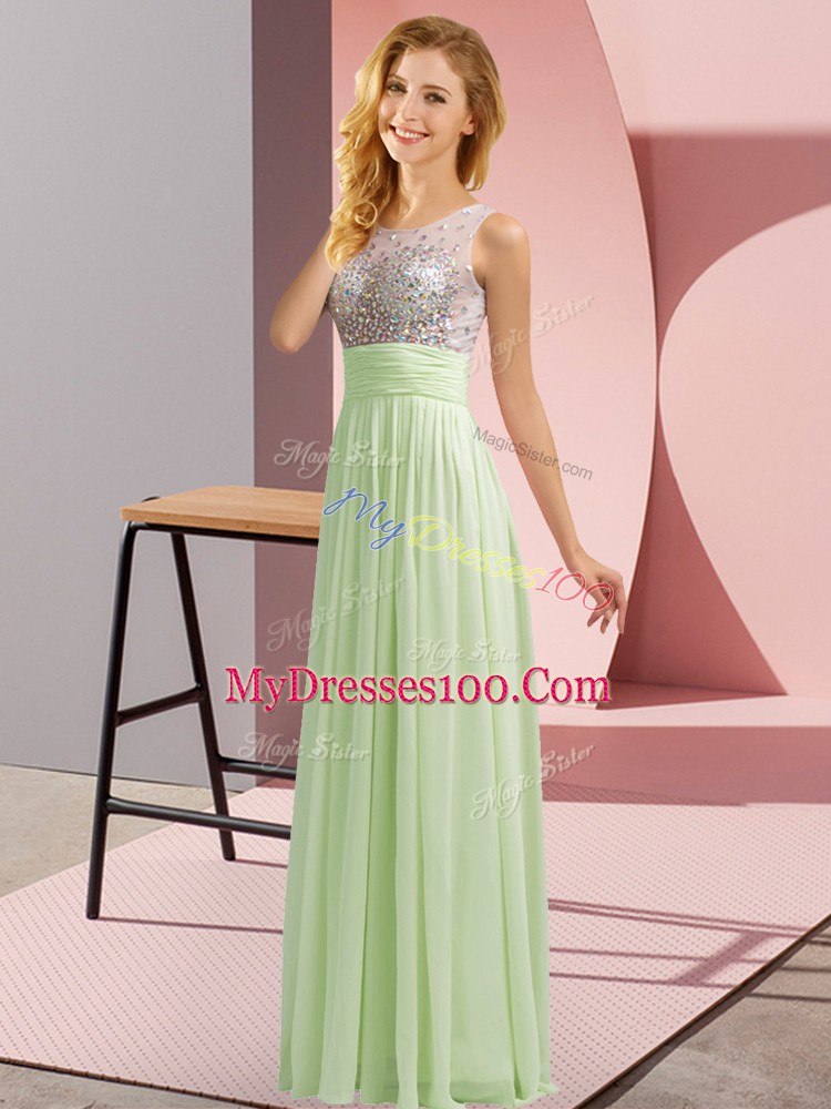 Fashion Yellow Green Sleeveless Floor Length Beading Side Zipper Vestidos de Damas