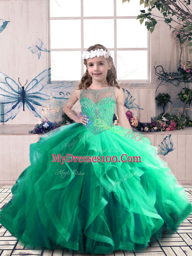 Sleeveless Beading and Ruffles Lace Up Kids Formal Wear