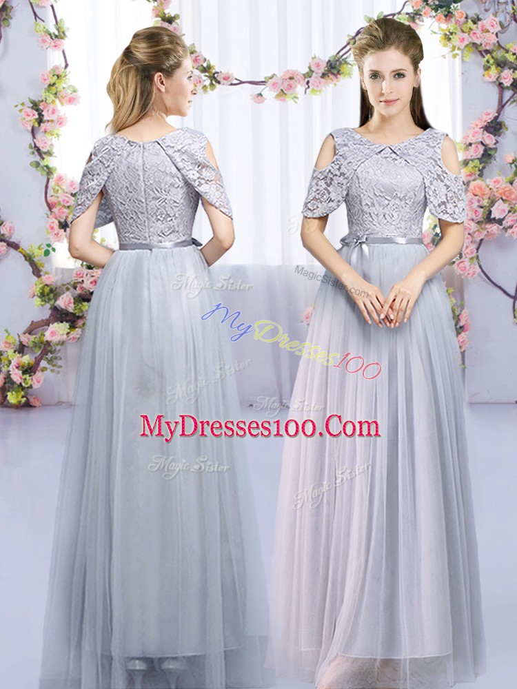 Fashionable Tulle Sleeveless Floor Length Dama Dress and Lace and Belt