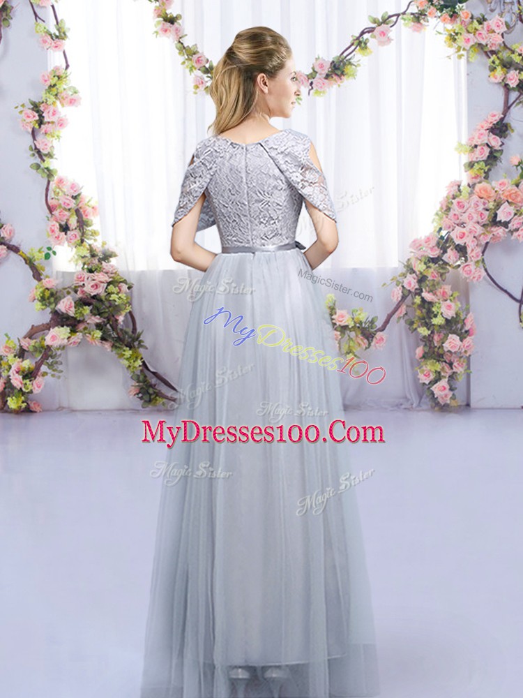 Fashionable Tulle Sleeveless Floor Length Dama Dress and Lace and Belt