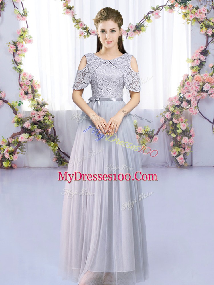 Fashionable Tulle Sleeveless Floor Length Dama Dress and Lace and Belt