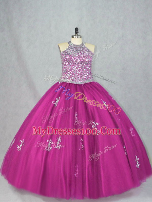 Sleeveless Lace Up Floor Length Beading and Appliques Quinceanera Dresses
