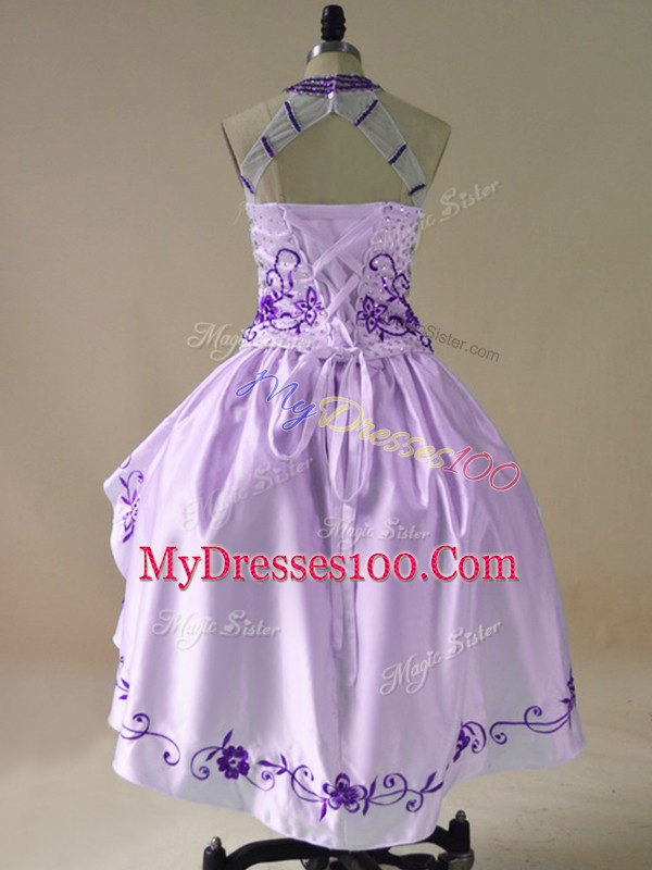 Beautiful High Low Lace Up Dress for Prom Purple for Prom and Party and Military Ball with Embroidery and Ruffles