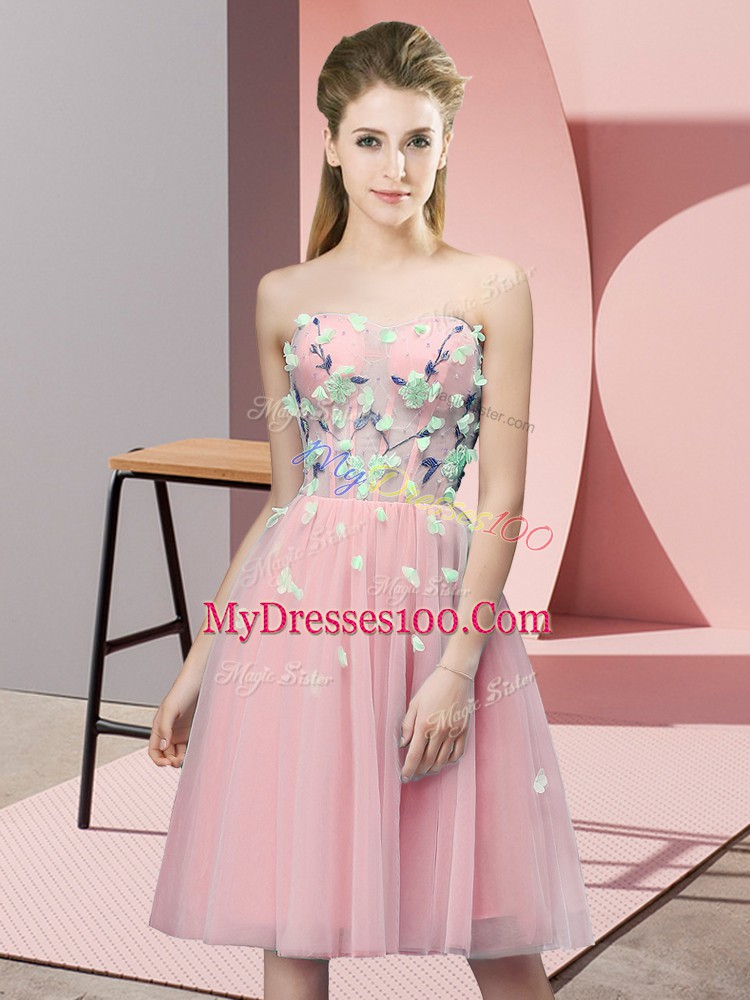 Chic Pink Sweetheart Neckline Appliques Bridesmaid Dress Sleeveless Lace Up