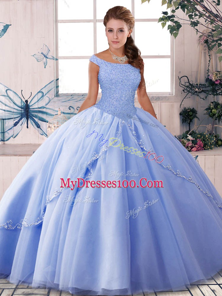 Colorful Ball Gowns Sleeveless Lavender Quince Ball Gowns Brush Train Lace Up