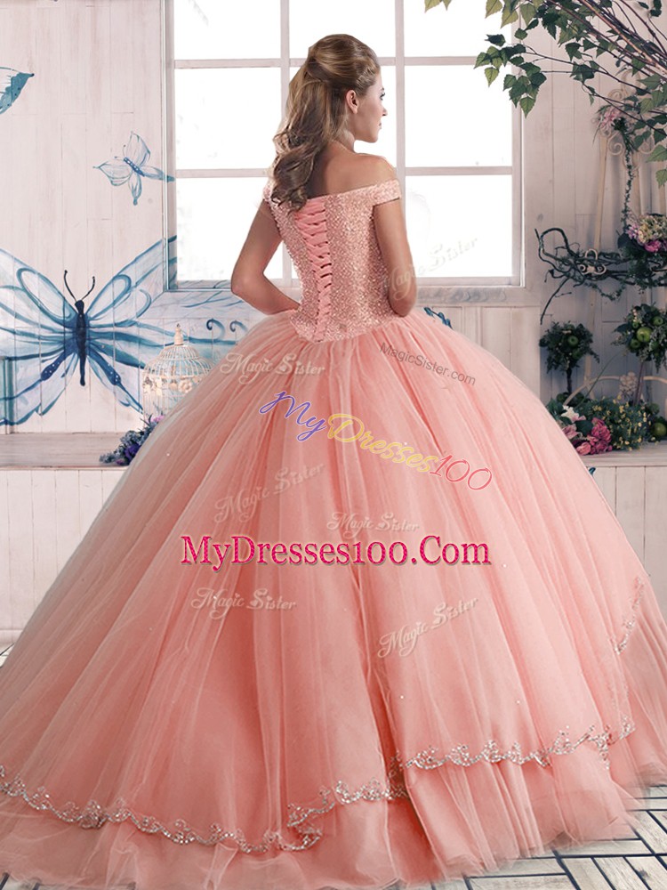 Colorful Ball Gowns Sleeveless Lavender Quince Ball Gowns Brush Train Lace Up