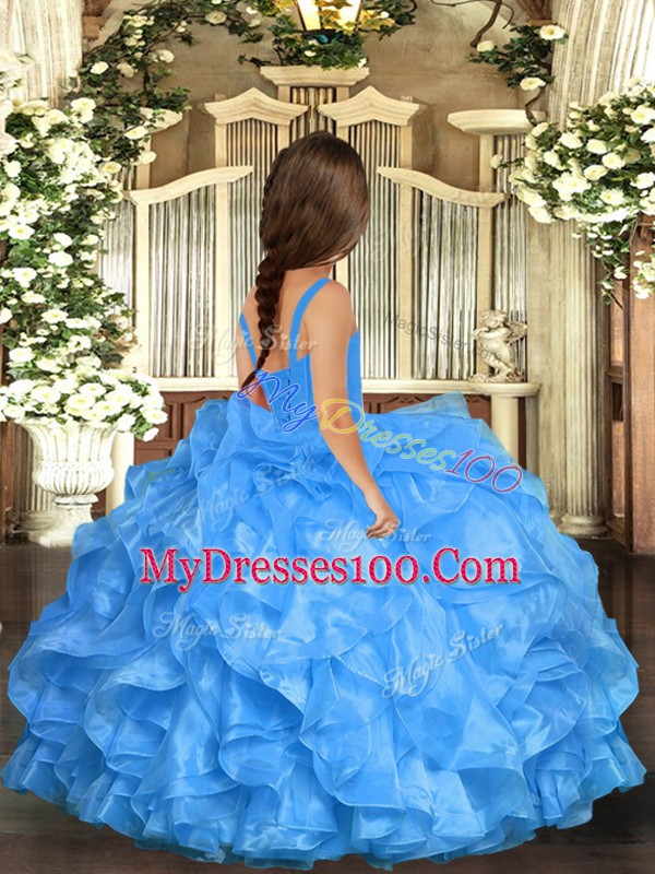 Floor Length Orange Little Girls Pageant Dress Wholesale Organza Sleeveless Ruffles