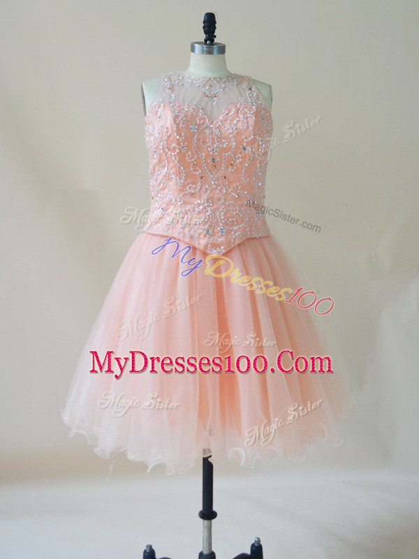 Best Selling Pink Sleeveless Organza Lace Up Junior Homecoming Dress for Prom and Party