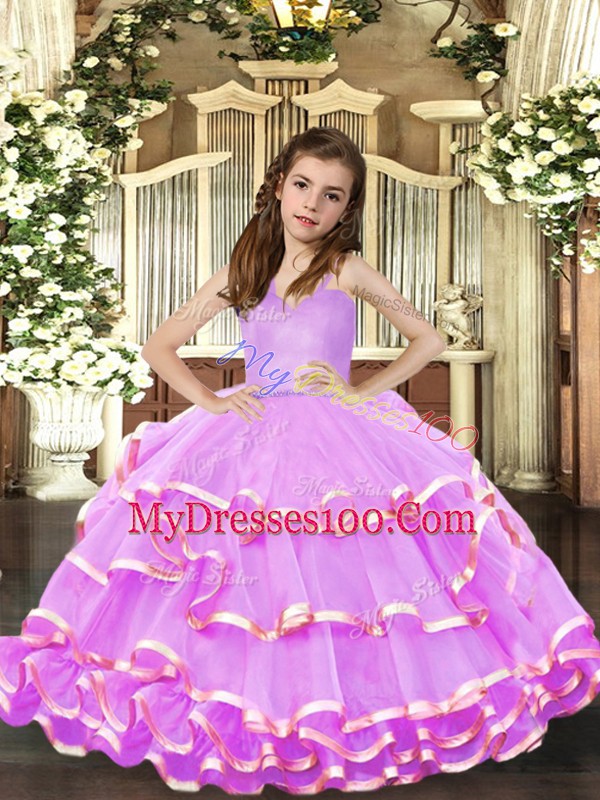 Lavender Straps Lace Up Ruffled Layers Girls Pageant Dresses Sleeveless