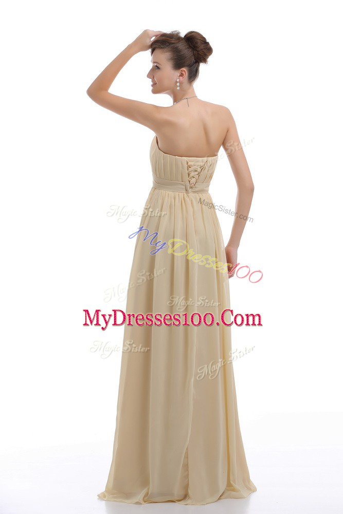 Custom Made Light Yellow Lace Up Beading and Ruching Sleeveless