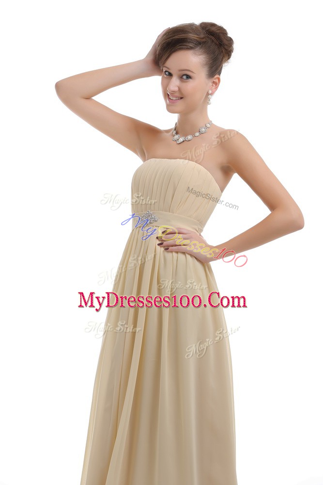 Custom Made Light Yellow Lace Up Beading and Ruching Sleeveless