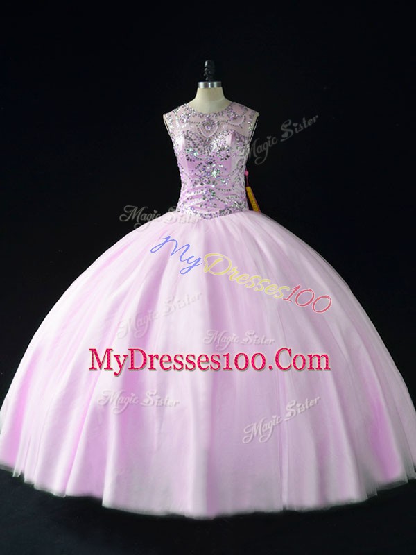 Scoop Sleeveless Tulle Sweet 16 Quinceanera Dress Beading Lace Up