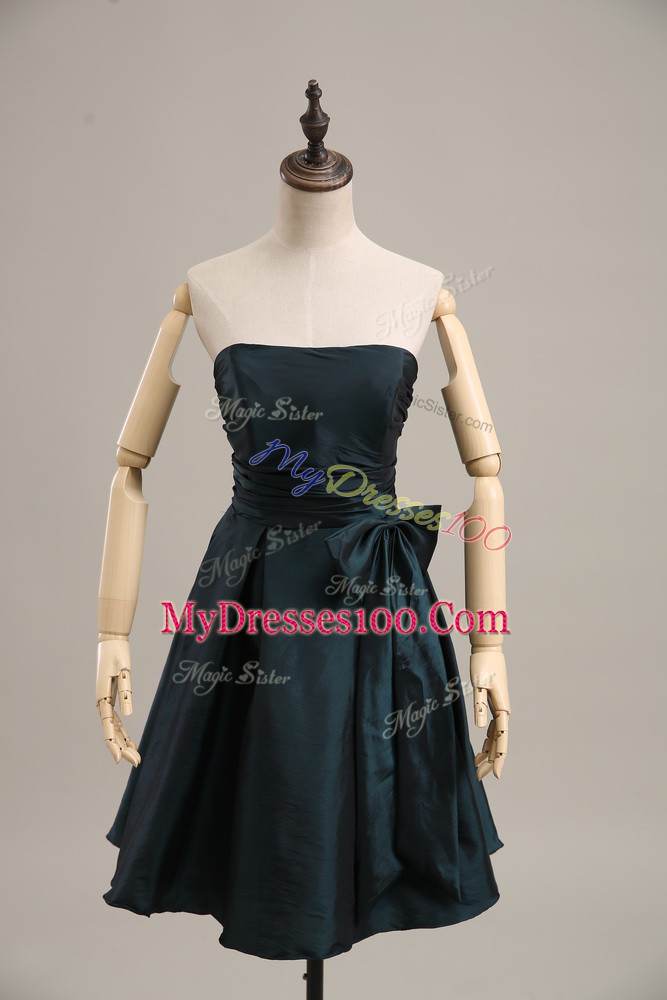 Peacock Green Taffeta Zipper Cocktail Dresses Sleeveless Mini Length Bowknot