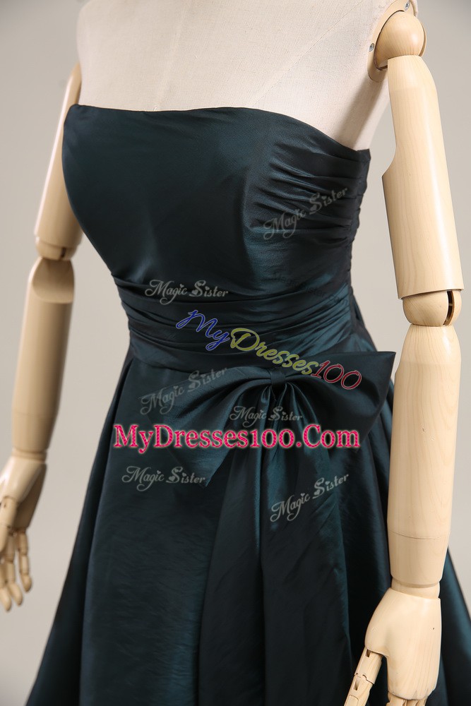 Peacock Green Taffeta Zipper Cocktail Dresses Sleeveless Mini Length Bowknot