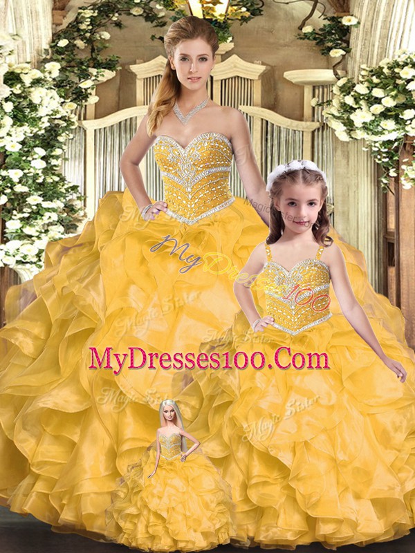 Sleeveless Lace Up Floor Length Beading and Ruffles Quince Ball Gowns