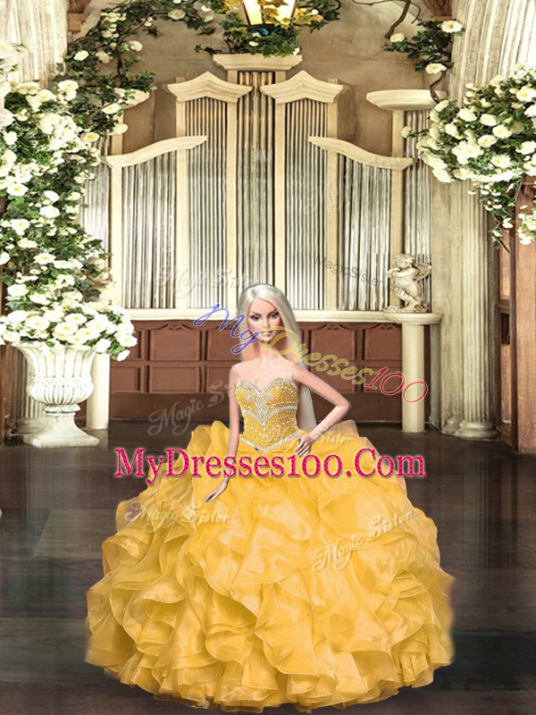 Sleeveless Lace Up Floor Length Beading and Ruffles Quince Ball Gowns
