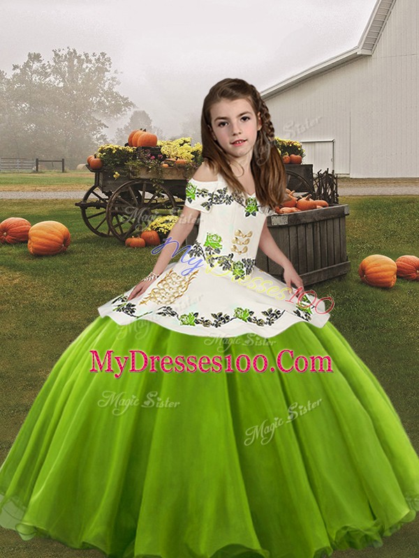 Customized Organza Sleeveless Floor Length Little Girls Pageant Dress and Embroidery